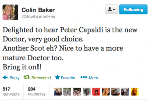 fonte: http://doctorwho.tumblr.com/post/57360208307/sawboneshex-delighted-to-hear-peter-capaldi-is